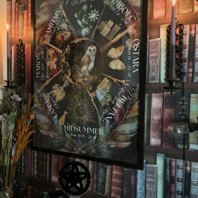 Wheel of the Year print with sabbats and seasonal symbols – Mistwillow wall art