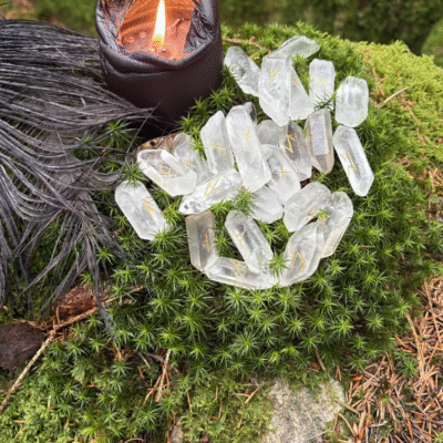 Clear white crystal rune set with Elder Futhark runes – Mistwillow