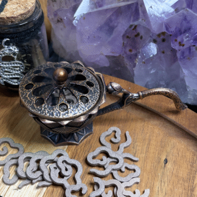 Antique-style bronze incense holder with flower pattern
