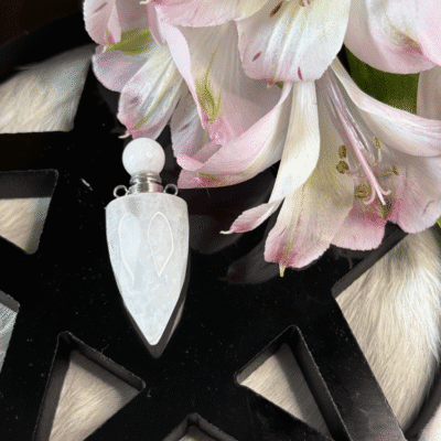 Clear quartz crystal bottle pendant with dream intention oil – for lucid dreams and restful sleep