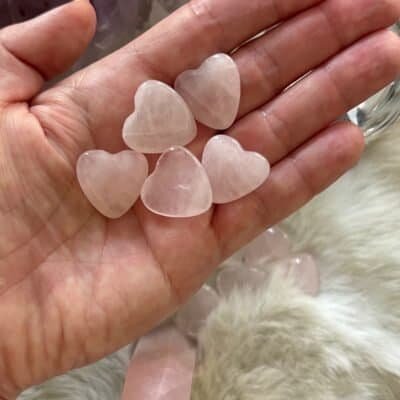 Small rose quartz heart glass charms – decorative hearts for gifts, crafts, or altar decor