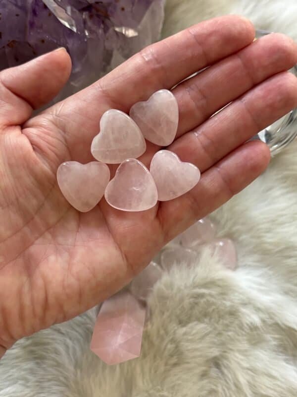 Small rose quartz heart glass charms – decorative hearts for gifts, crafts, or altar decor