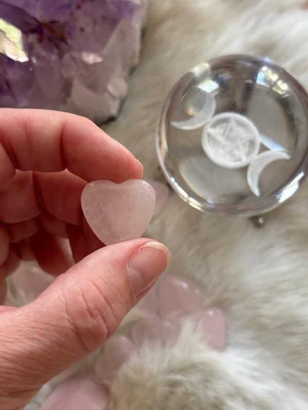 Mini rose quartz crystal hearts – self-love crystals for carrying, altar decor, or gifts