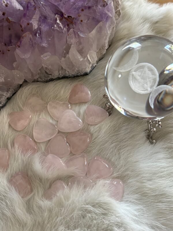 Mini rose quartz crystal hearts – self-love crystals for carrying, altar decor, or gifts