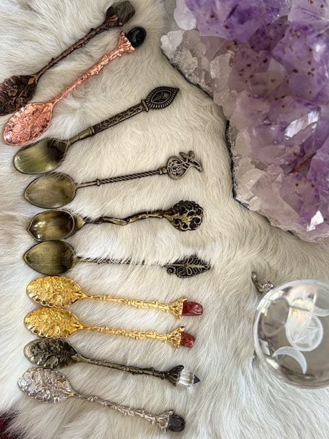 Magical ritual spoons – with crystal or symbol design for witchcraft, tea, and altar use